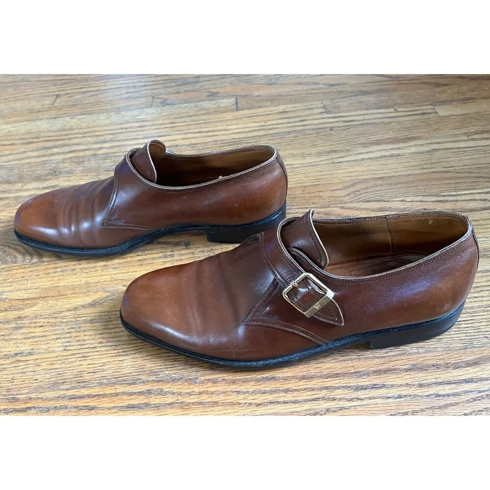 J.M.WESTON Brown Leather Monkstrap Buckle Dress Shoes   Mens Size 9
